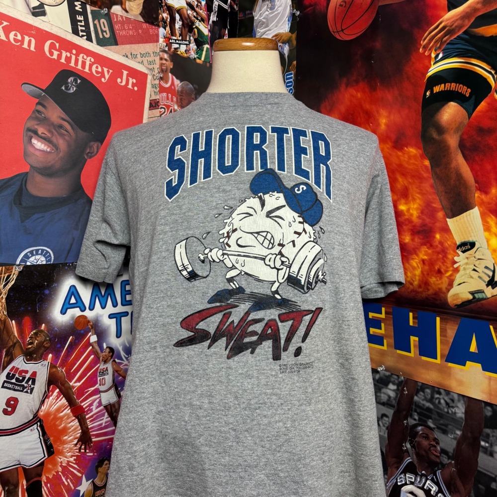 Vintage 90s Jerzees Graphic T Shirt Funny Baseball Sweat Shorter Sweat‎ Sz Large